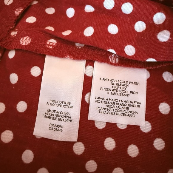 Jones New York Oxford Top Women L 12 14 Red White Polka Dot Peplum Long Sleeve - Picture 8 of 8